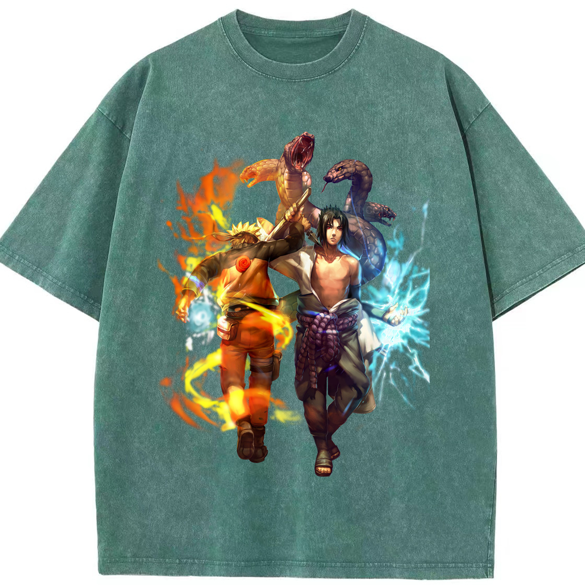 （画像用） NARUTO -ナルト- うちは サスケ Uchiha Sasuke 綿100% ヴィンテージ風 半袖Tシャツ（フロントプリント）